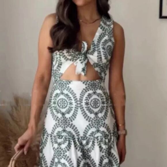 ZARA Small Dress Midi Embroidered Boho Cut Out Resortwear Small Dress Cottage - Picture 10 of 16